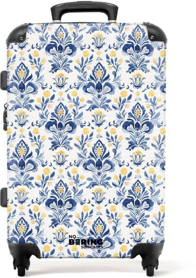NoBoringSuitcases.com - Grote koffer - Barok patroon blauw geel - Kinderkoffer geschikt voor jongen en meisjes - Reiskoffer met 4 wielen - Trolley op wieltjes - Rolkoffer groot kinderen - 72 liter - Ruimbagage valies 20kg