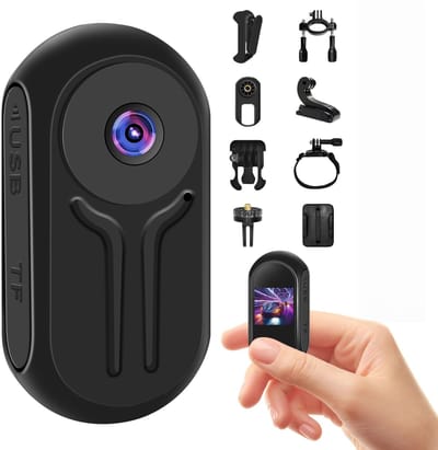 Ynkkvre - Mini Action Cam - Action Camera - Sport Camera - Bodycam - Lichaamscamera - Handsfree POV-camcorder - 1080p HD & nachtzicht - Cyclische opname tot 120 min - Magnetische accessoires - 350 mAh batterij