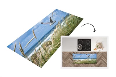 Keukenloper - Loper keuken - Strand - Riet - Vogel - 120x50 cm - Keukenloper vinyl