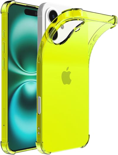 Smartphonica Telefoonhoesje Geschikt voor iPhone 16 Plus Transparant Schokbestendig Siliconen Hoesje met Stootrand - Shockproof Back Cover Case - Neon Geel geschikt voor iPhone 16 Plus