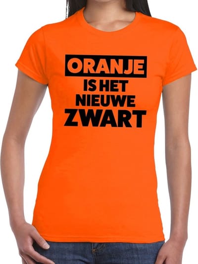 Oranje tekst shirt Oranje is het nieuwe zwart t-shirt dames - Koningsdag kleding XS