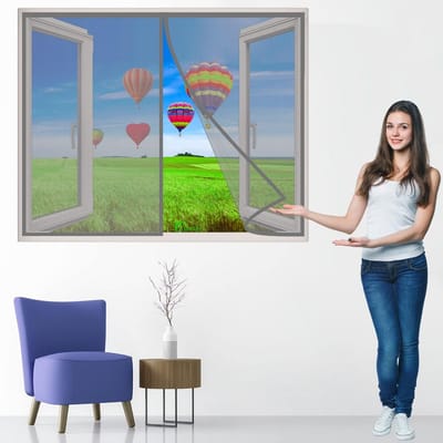 Magnetische Hordeur Grijs 70x90 cm voor Ramen en Deuren - Houd Insecten Buiten