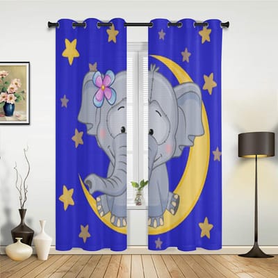 Schattige Olifant Zit op de Maan Luxe Raamgordijn voor Woonkamer Slaapkamer Huisdecoratie Keuken voor Raamgordijnen 135W x 60H(cm) x1 gray