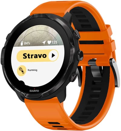 Stravo Dubbelkleurig Siliconen Bandje – 24mm – Geschikt voor TicWatch Pro 5 / Pro 5 Enduro / Coros Nomad / Coros Apex 4 46mm / Garmin Venu X1 – Premium Sportbandje – Oranje / Zwart