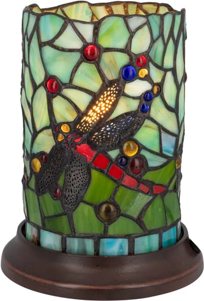 Tiffany tafellamp Libelle - Meerkleurig - Ø 16,5 cm - Glas in lood - Warm licht - Dragonfly - Decoratieve figuurlamp | RORUVERA