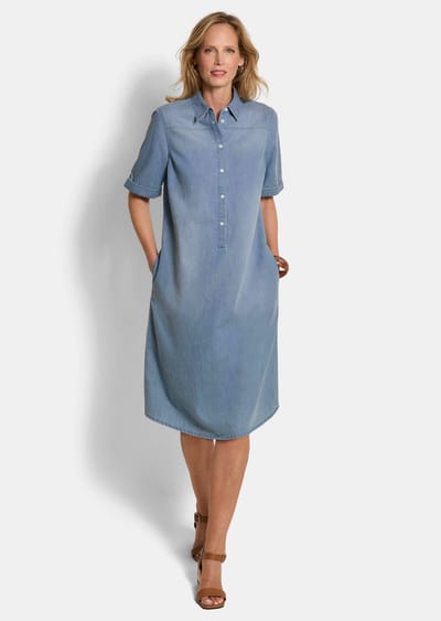 Jurk in jeanslook van puur katoen - blauw - Gr. 19 van Goldner Fashion