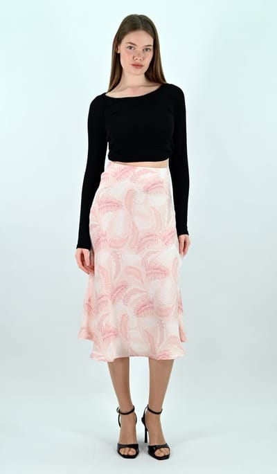 YesMooi - Satijnen Midirok - Lichtroze - Palmprint - M (38)