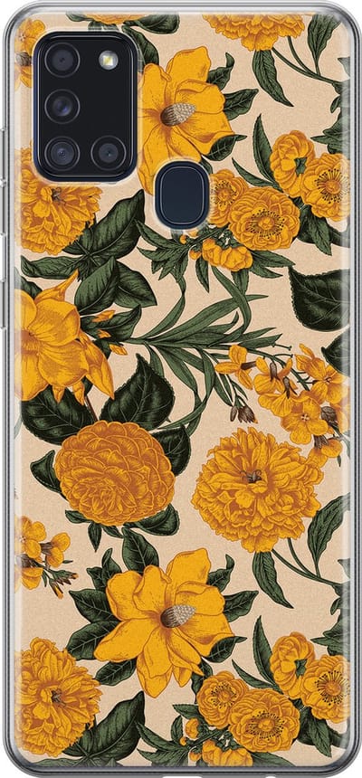 Leuke Telefoonhoesjes - Hoesje geschikt voor Samsung Galaxy A21s - Retro flowers - Soft case - TPU - Bloemen - Geel