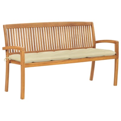 vidaXL - Tuinbank - stapelbaar - met - kussen - 159 - cm - massief - teakhout