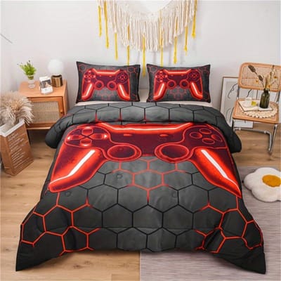 3-delige Dekbedovertrekset voor Gameconsole 3D Gaming Geometrisch Lichtgewicht Microvezel Beddengoedsets Eén Dekbedovertrek Twee Kussenslopen Set&Au Single 140x210cm