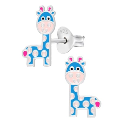 WeLoveSilver - zilveren kinder oorbellen - blauwe giraf design