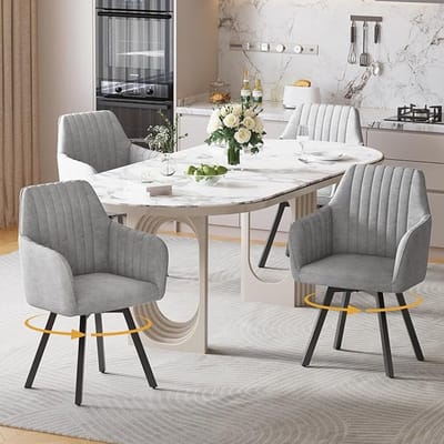 Eetkamerstoelen Set van 4 – Velvet – Met Armleuningen – Ergonomisch – Grijs – Industrohome