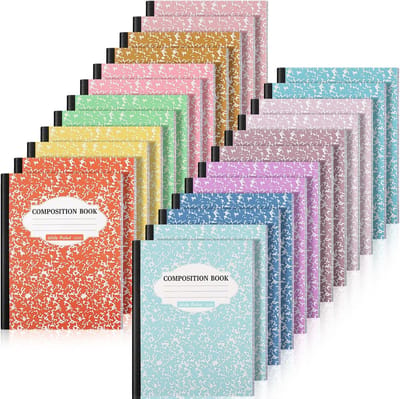 Set van 24 Gekleurde Schoolschrift Notitieboekjes - Breed Gelijnd A5 Formaat - 200 Pagina's - Voor School, Kantoor en Dagboek
