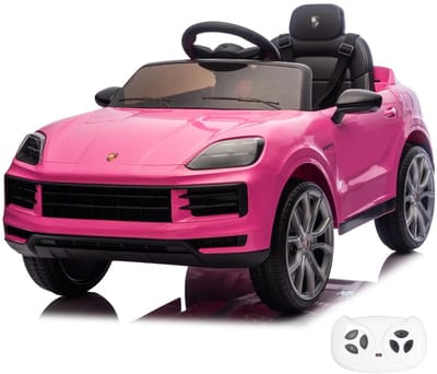 Porsche Cayenne 12V Elektrische Kinderauto 1 tot 5 jaar – Officieel Gelicentieerd met Vernieuwde Li-ion Accu – Luxe SUV met Lederen Zitje, EVA-Banden & Afstandsbediening – Roze