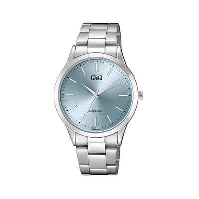 Q&Q C10A-020PY - Horloge - Analoog - Unisex - stalen band - Rond - Metaal - Cijfers - Zilverkleurig - Lichtblauw