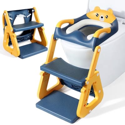 Verstelbare Kindertoiletbril met Trap - Stabiel Trainingszitje met Opstapje, Verlengde Pedaal, Spatbescherming en Waterdicht Kussen, Anti-slip & Lichtgewicht