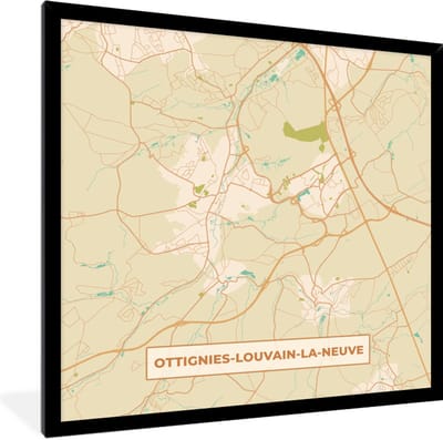 Fotolijst incl. Poster - Vintage - Plattegrond - Kaart - Ottignies-Louvain-la-Neuve - Stadskaart - 40x40 cm - Posterlijst