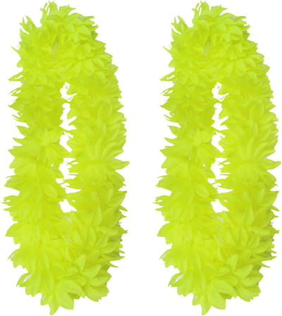Partyxplosion Hawaii slinger - 2x - neon geel - 1 m - polyester - feestartikelen