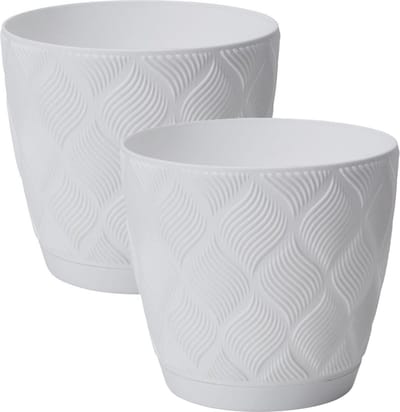 Form Plastic Plantenpot/bloempot New Age - 2x - kunststof - ivoor wit - D27 x H24 cm - met opvang schotel - rond