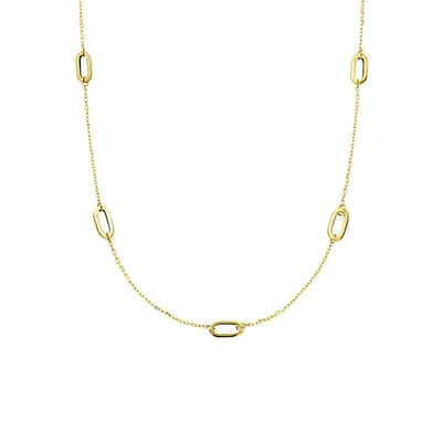 Lucardi Dames 14 Karaat geelgouden collier met 5 ovalen - Ketting - 14 Karaat Goud - Geelgoud - 45 cm