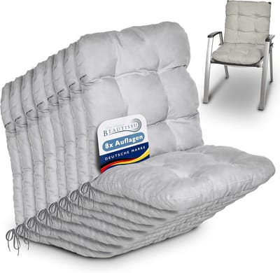 Beautissu Flair NL – Set van 8 Tuinkussen Lage Rug Grijs – 100x50 cm – Zitkussen Matraskussen voor Tuin Meubelen