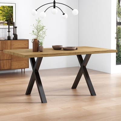 DESMIU Eettafel - Minimalistisch Ontwerp Met Kruisvormig Onderstel - Voor Woonkamer En Eetkamer - MDF En Metaal - Eikenkleur - 140x80x76 Cm