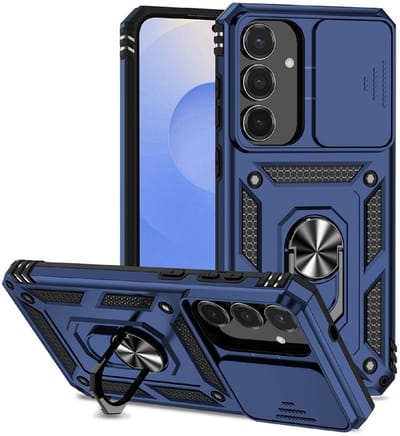 Coverup Hoesje - Geschikt voor Samsung Galaxy S25 FE Hoesje - Coverup Armor Ring Kickstand Back Cover met Camera Shield - Blauw