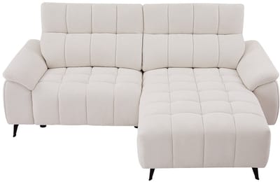 Vente-unique Elektrische relaxhoekslaapbank met hoek rechts van beige stof met textuur CELTIMO