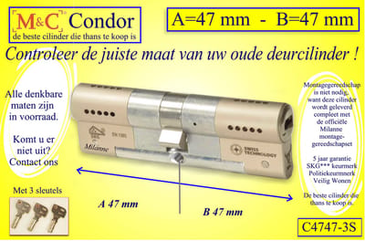 M&C Condor - High Security deurcilinder - SKG*** - 47x47 mm - Politiekeurmerk Veilig Wonen  -  inclusief gereedschap montageset