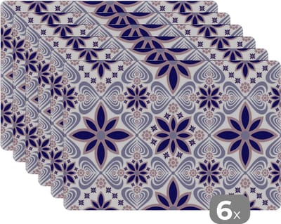 Placemat - Placemats kunststof - Bloemen - Luxe - Design - 45x30 cm - 6 stuks - Hittebestendig - Anti-Slip - Onderlegger - Afneembaar