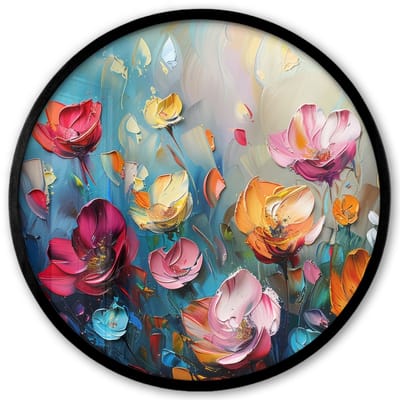 Poster in lijst Rond - Fotolijst 40x40 cm - Posters - Bloemen - Kleurrijk - Abstract - Verf - Natuur - Ronde posterlijst zwart - Decoratie - Wanddecoratie woonkamer - Muurdecoratie slaapkamer