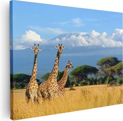 Artaza Canvas Schilderij Afrika - 40x30 cm - Klein - Wanddecoratie Giraffe - Muurdecoratie Wilde Dieren - Kamer Accessoires Savanne