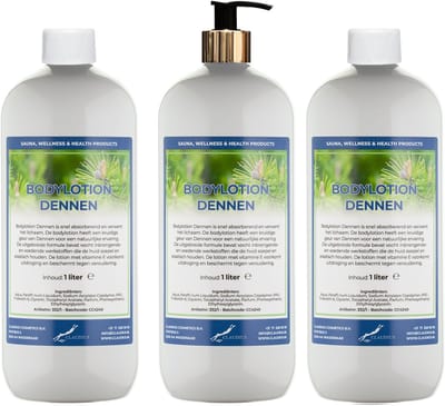 Bodylotion Dennen 1 Liter - met gouden pomp - set van 3 stuks