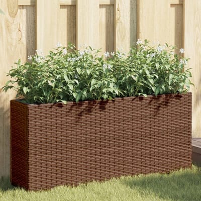 vidaXL - Plantenbak - met - 2 - potten - 90x20x40 - cm - poly - rattan - bruin