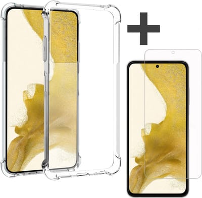 Samsung Galaxy S22 Hoesje transparant anti shock backcover + Samsung Galaxy S22 Screenprotector gehard glas tempered glass