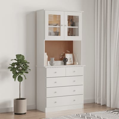 vidaXL - Hoge - kast - ALTA - 77x35x165 - cm - massief - grenenhout - wit