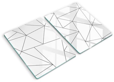 Wallfluent Spatscherm Keuken - Wit Fornuis Achterwand Glas - Set 2 Stuks 40x52 cm - Witte Driehoeken Spatscherm Glas - Abstractie Rechthoekig Spatscherm Keuken