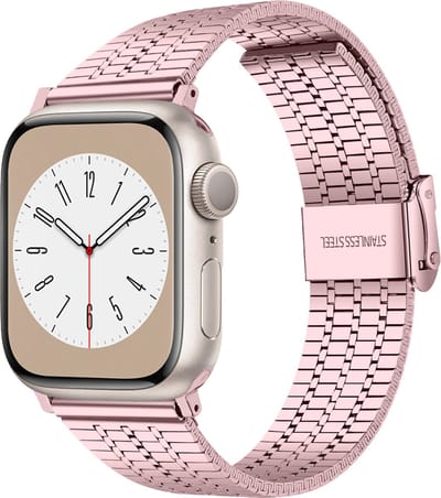 Strap-it Roestvrijstalen band - Geschikt voor Apple Watch bandje - Series 1/2/3/4/5/6/7/8/9/10/11/SE/SE2/SE3 - Roze - RVS stalen band met verstelbare sluiting - Metalen iWatch bandje voor maat: 38 / 40 / 41 / 42mm