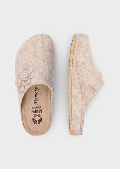 Vilten pantoffels met leren voetbed - beige - Gr. 36 van Goldner Fashion