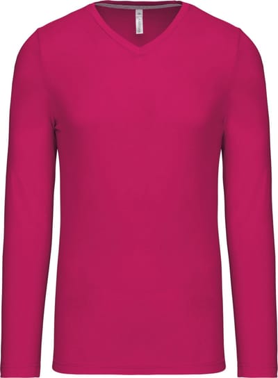 Kariban T-shirt V-hals lange mouwen K358 - Fuchsia - 4XL