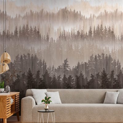 Fotobehang Profhome 391812-GU vliesbehang hardvinyl warmdruk in reliëf glad met bosmotief mat bruin beigegrijs crèmewit 1,59 m x 2,8 m