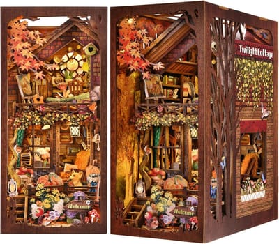 Houten Boekenhoek - 3D Puzzle Set - Boekenkast Decoratie - Gedetailleerd Miniformaat - 16 x 28 cm - Bruin