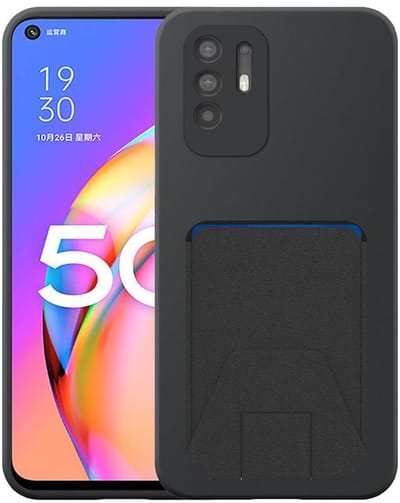 Geschikt voor Oppo A94 5G Telefoonhoesje met Verstelbare Leren Pasjeshouder - Flexible Back Cover Case Siliconen TPU with Adjustable Leather Cardslot - Zwart - Smartphonica geschikt voor Oppo A94 5G