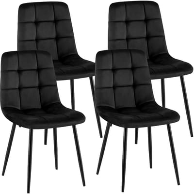CLP Antibes Set van 4 Eetkamerstoelen - Zonder armleuning - Metaal frame - Velvet - Fluweel/zwart