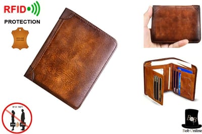 Bob Online™ - 1 Stuk – Bruin Leer – Premium RFID-Blokkerende Herenportemonnee – 1 Piece – Brown Leather – Premium RFID-Blocking Mens Wallet – Herenportemonnee - Heren Kerst Cadeau