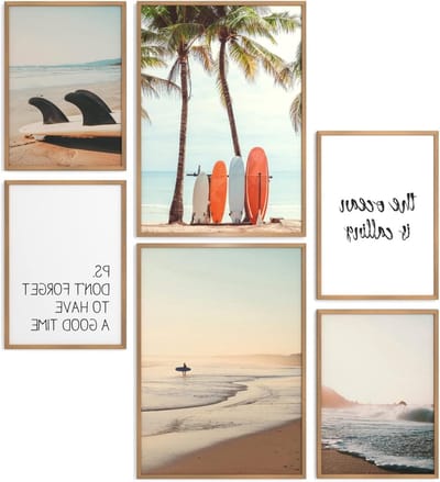 Poster Set - Wanddecoratie Kunstprints - Woonkamer Inrichten - 6 Delige Set - 2x A3 4x A4 - Surfers Holiday