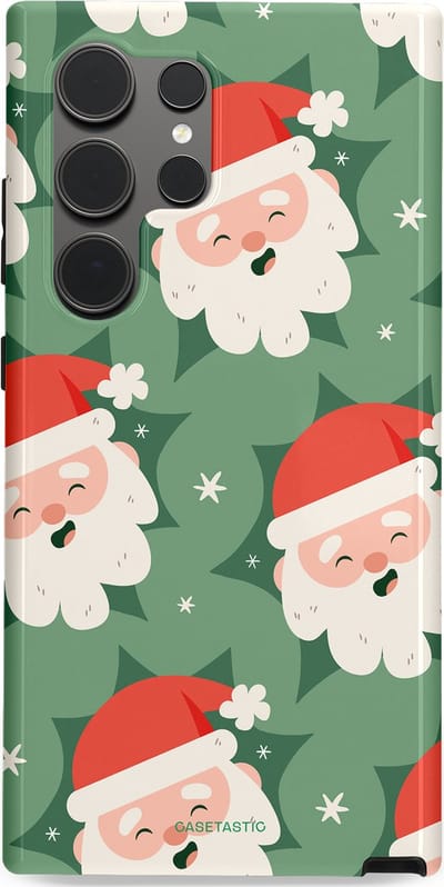 Casetastic hoesje geschikt voor Samsung Galaxy S24 Ultra - Dubbellaagse bescherming - Vrolijke Kerstmannen in de Sneeuw - Fashion Case - Saliegroen Wit Perzik Crème