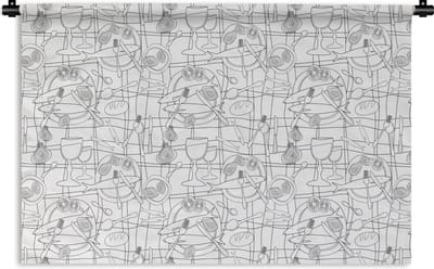 Wandkleed - Wanddoek - Vis - Patronen - Zwart Wit - 180x120 cm - Wandtapijt