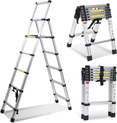 Telescopische Ladder - Opvouwbare Ladder - Veelzijdig Gebruik - Automatische Lock - 1.7 + 2 Meter - Aluminium