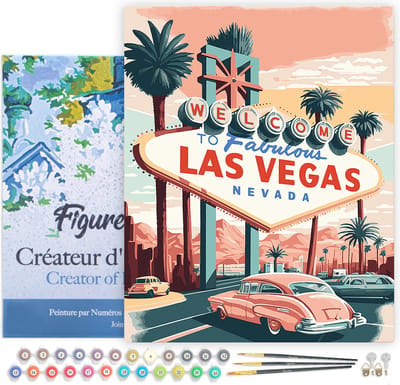 Figured'Art Schilderen op Nummer Volwassenen met lijst Reisposter Las Vegas- Handwerk acrylverf Kit DIY Compleet - 40x50cm Canvas al ingelijst